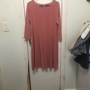 Pink knee length, t shirt dress with pockets